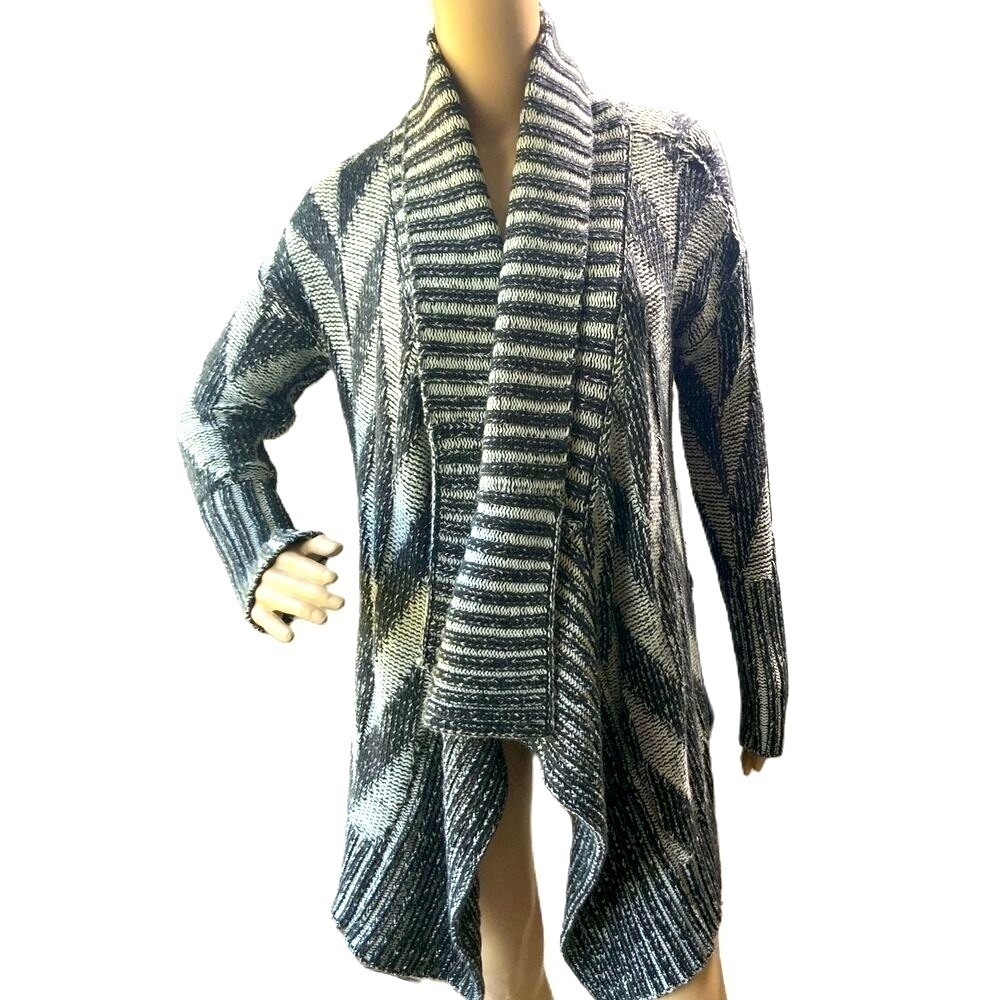 Staring At Stars Black White Geometric Open Front Long Sleeve Cardigan Size XS